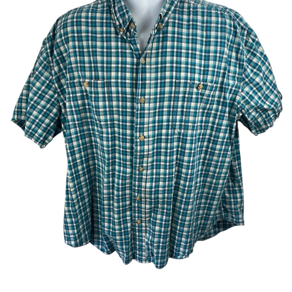 C.E. Schmidt Workwear Teal Plaid Cotton Button Down Shirt, Size‎ 2X